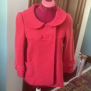 Jade MelodyTam  pea coat  suit jacket acrylic wool cotton  dark coral Sz S fuzzy